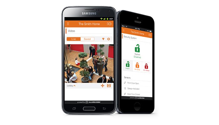 Android and iPhone with alarm.com app